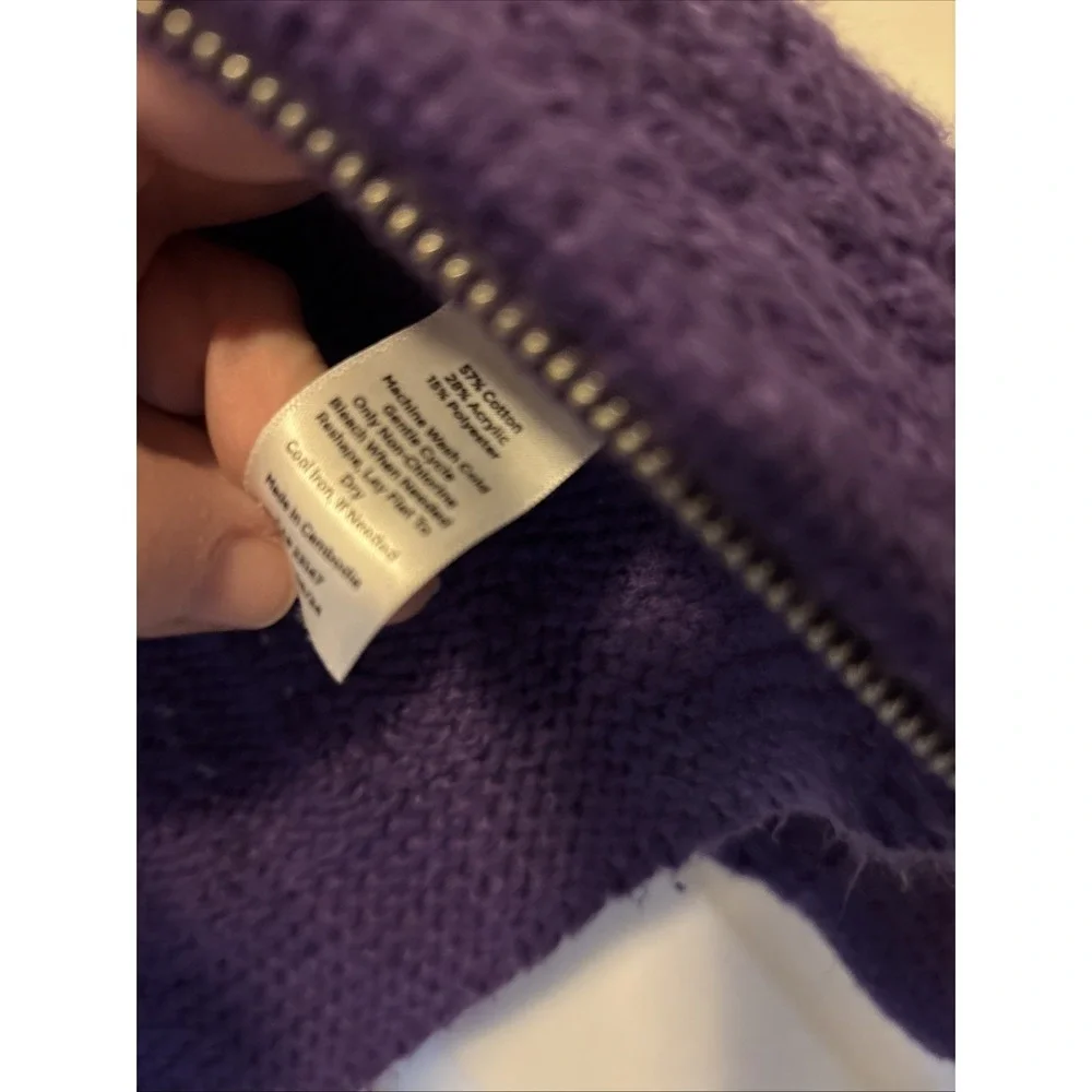 Talbots Womens Cardigan Sweater Medium Purple Twee‎ Crochet Knit Full Zip Fairy